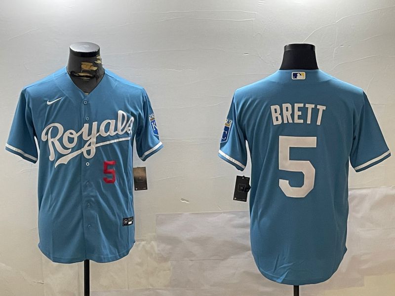 Men Kansas City Royals #5 Brett Light Blue Game 2024 Nike MLB Jersey style 2